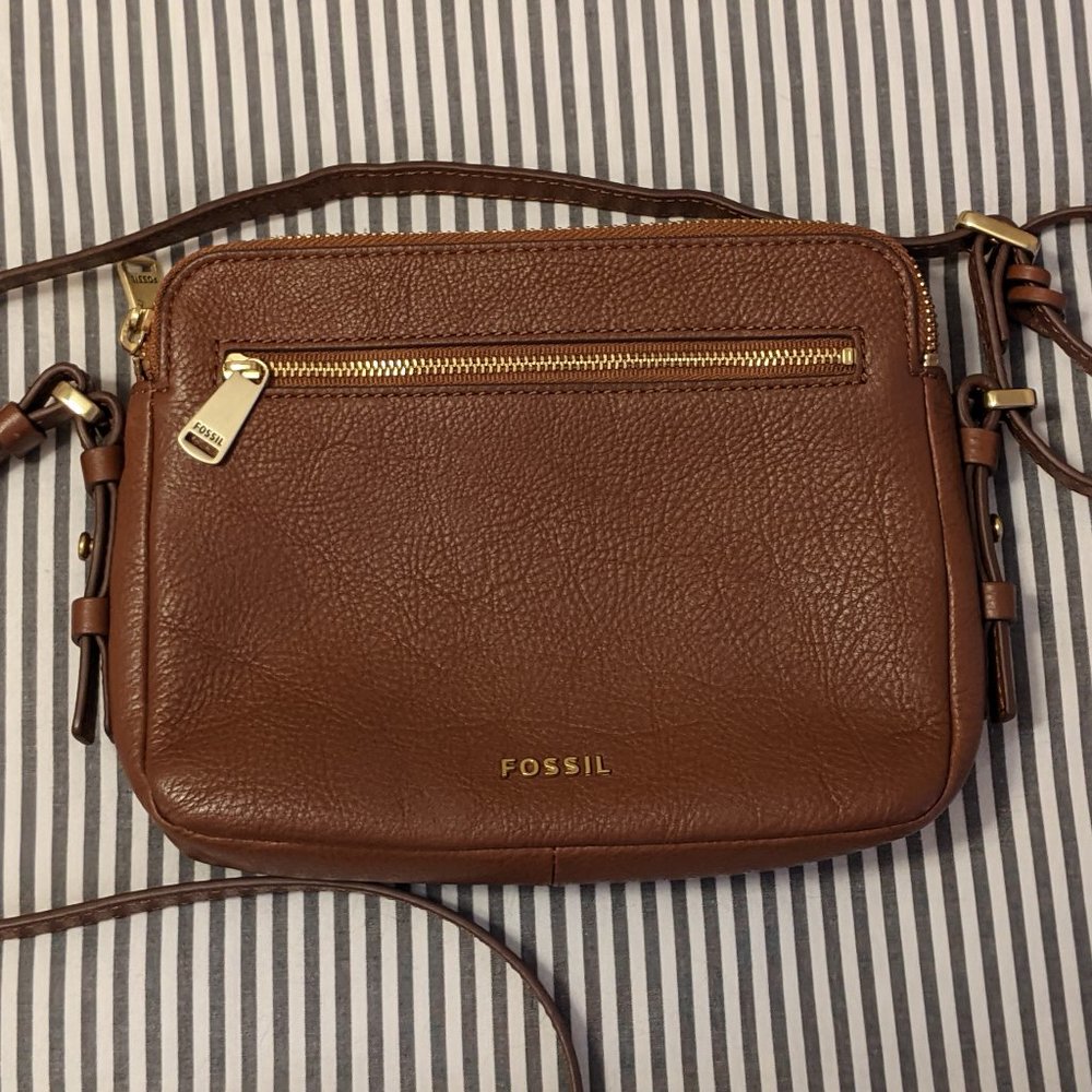 Fossil Piper Toaster Brown Leather Crossbody